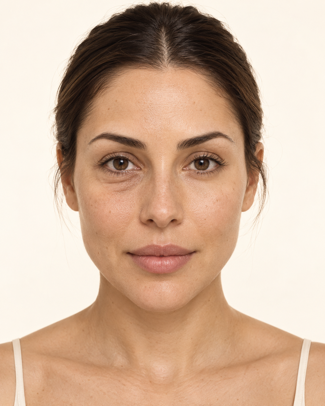Retrato ilustrativo criado por inteligência artificial, com uma pessoa fictícia e uma comparação conceitual entre os dois lados do rosto.